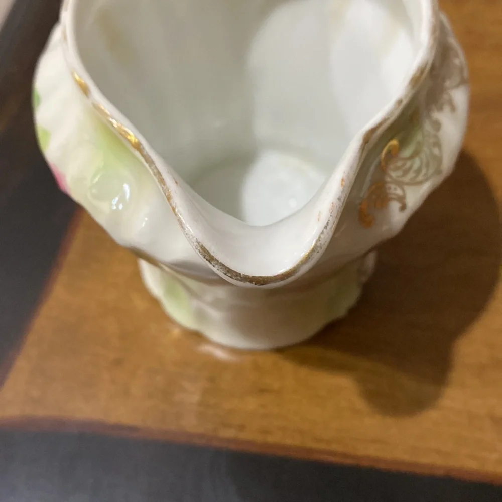 Antique Leuchtenburg Germany Porcelain Lusterware Roses Creamer & Sugar Bowl!